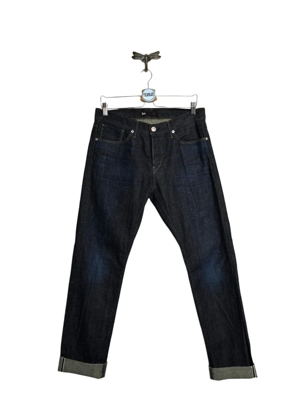 3x1 NYC Selvedge Denim Jeans Made in USA Dark Wash Cuffed Straight Leg Size 33